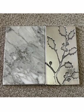 Arthur Court Holly White Marble Cheese Board / Aluminum Bread Tray Set NO KNIFE